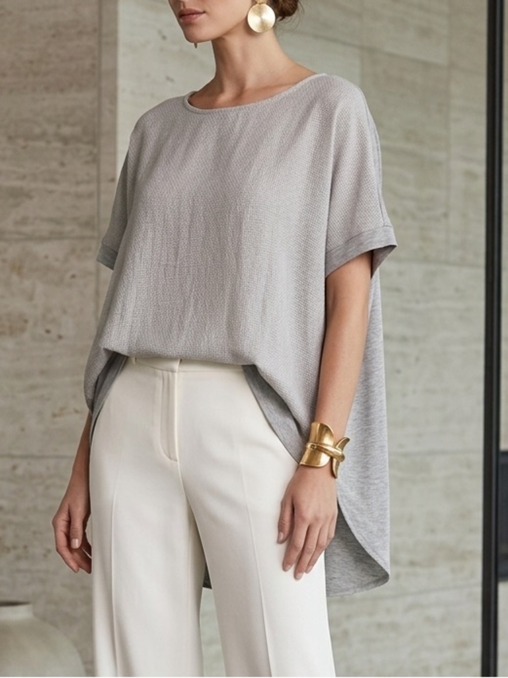 Lola & Sophie Grey‎ Mixed Media Layered High Low Top XL Made in USA